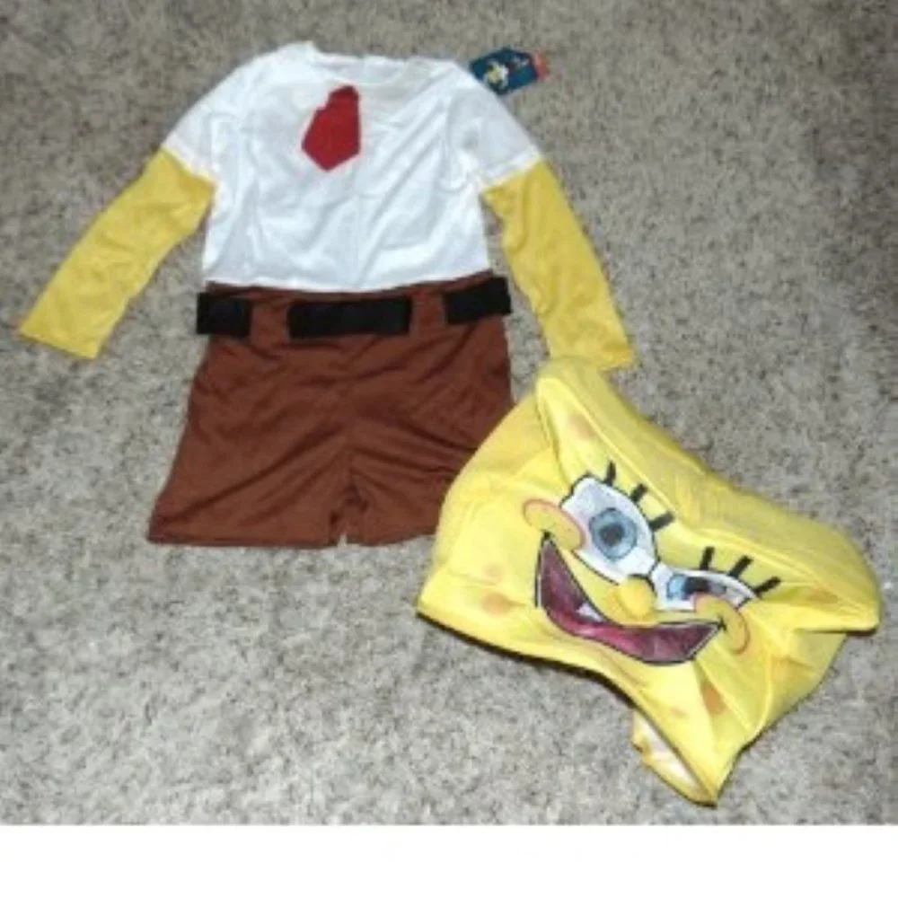 SpongeBob Halloween Costume 4/6 Nickelodeon Jumpsuit, Headpiece, Socks Boys 4 Pc